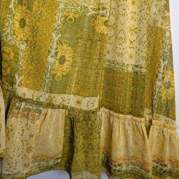 Taylor Green Gold Metallic Chiffon Halter Neck A-Line Dress Size 10 Petite - Picture 6 of 11